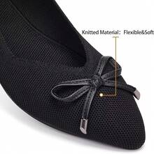 Womens Flat Shoes Classic Pointed Toe Flats Knitted Dress Shoes Soft Comfortable Dressy Flats Women - 6042黑色蝴蝶結 - 查看 4