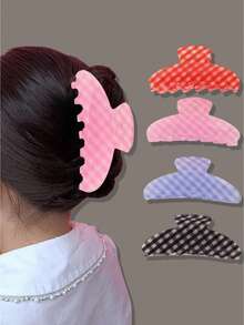 1 件儿童可爱简约格子按扣发夹，时尚发饰 - 彩色 - 查看 2