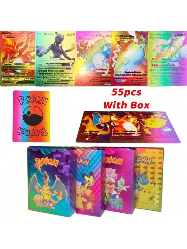 pokemon Christmas Decoration 55-27Pcs Color 55-27Pcs Colorful Pokemon Card Charizard Arceus Mewtwo English French Spanish VSTAR GX VMAX Collection Cards Gifts