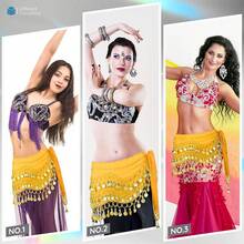 Chiffon Belly Dance Hip Scarf With 128 Coins For Yoga Class - Yellow - View 8