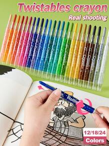 24 Packungen verdrehbare Buntstifte, kräftige Farben, einfacher Griff zum Aufdrehen, keine verschmierenden Farben, Schulmaterial, Rückkehr zur Schule