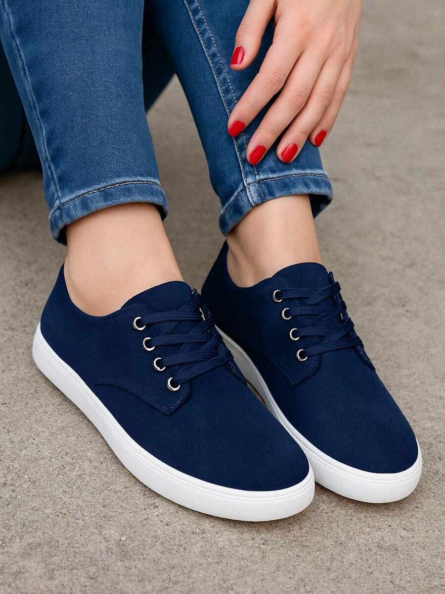 Tenis urbano lona mujer hombre unisex liso vino  marino blanco Casual Confort Básico Tela  ANUDADO  para uso sport  Oficina o Casa  en Primavera verano 22mx- 27mx - Azul Marino - Ver 1