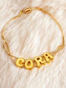 1 Peça Pulseira Personalizada Customizada com Nome Estilo Europeu e Americano em Ouro 18k, Pulseira de Algema Personalizada com Nome, Pulseira Minimalista, Estilo Acadêmico, Aplicação de Letra, Temporada de Volta às Aulas, Presente para Estudantes, Amigos e Melhores Amigos
