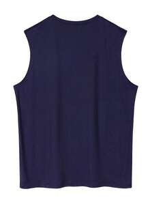 Men's Simple Print Crew Neck Sleeveless Tank Top, Summer - Navy Blue - View 2