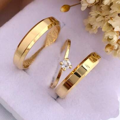 Aliança Chanfrada em Aço Inoxidável  com Banho Ouro de Alta Qualidade Compromisso Casal Noivado