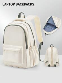 Casual College Student Backpack, Solid Color 14/15.6 Inch Laptop Backpack, Unisex, Commuter Bag With Zipper Pockets, Multi-Functional Compartment Backpack, Daily Backpack Travel Bag, Fashionable Minimalist Casual, Multi-Functional Outdoor Travel Backpack, Portable Large Capacity Lightweight Backpack, Suitable For Work, Size 44*15*30cm - Multicolor - View 14