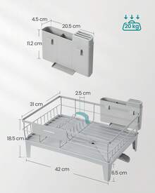 SONGMICS Escurreplatos, Escurridor para Cocina, Giratorio 360° y Extensible, con Soporte para Cubiertos, 31 x 42 x 18.5 cm, Gris Paloma - Gris - Ver 5