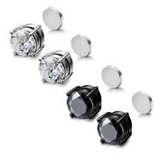 2PCS Magnetic Ear Clips Stud Earrings Non Piercing Strong Magnet Fake Piercing Women Men Black Silver Jewelry Clip Earrings Jewelry Stainless Steel Set 6/8mm Magnetic Stud Earrings For Men Women Non-Piercing Clip-On Earrings Magnet Ear Jewelry
