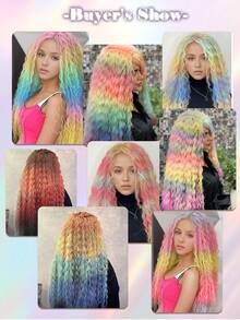 1-Pack 24 Inch Deep Wave Hair Extensions - Rainbow Colored Synthetic Extensions With Water Wave Pattern For Music Festival Carnival & Daily Glam Festival Hair Essential - Multicolor - View 6