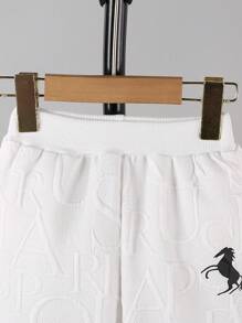 Set de 2 piezas para niños, chaqueta de manga larga con patrón de letra grande y estilo deportivo de tela jacquard y pantalones casuales ligeros, adecuado para uso diario o actividad al aire libre