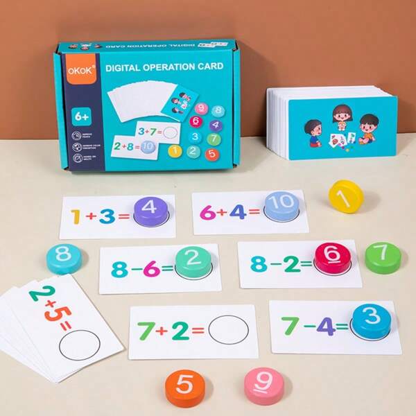 1pc Children's Wooden Educational Toy, Numeric Calculation Cards, Preschool Math Counting Blocks, Learning Aids For Addition & Subtraction, Brain Development And Cognitive Skills Improvement