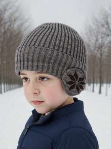 1件装雪花图案儿童护耳帽围巾套装，针织，保暖内衬，加厚，适合冬季户外骑行