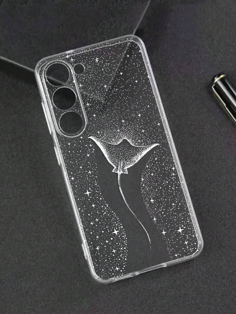 Precision Perforated High Transparency Bat Fish Starry Sky Spotted White Ocean Painted Anti-Drop Transparent Phone Case Compatible With IPhone Compatible With Phone Case Protective Cover Waterproof Shockproof Scratch Resistant - Multicolor - View 1