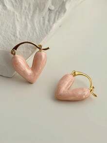 1 par guldpläterade rosa hjärtformade örhängen för kvinnor - söta emaljerade hjärtformade hängande örhängen - moderiktiga estetiska Y2K-smycken, present till alla hjärtans dag-accessoarer - Rosa - Visa 4