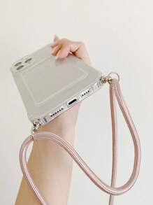 Keychain,Lanyard 1pc Minimalist Transparent Phone Case With Detachable Lanyard Strap, Compatible With Apple Phone, Women Protective Soft Cover With Hanging Rope