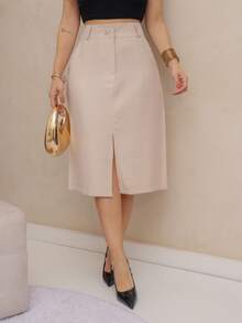 WOMEN'S MIDI SKIRT SP031 - Beige - View 1