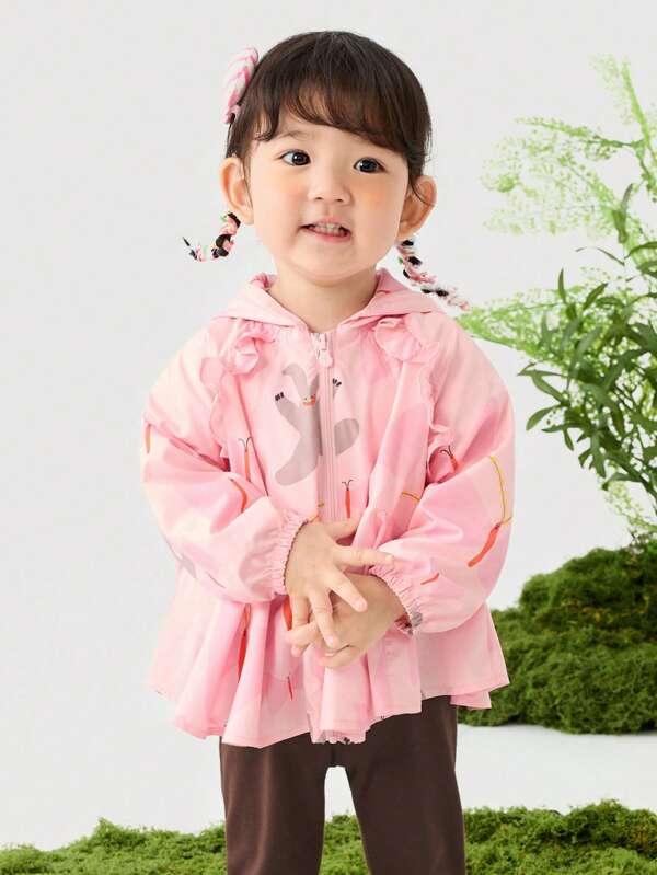 mini bala Girls Ruffle Hooded Jacket 2025 Spring Lightweight Sweet Outerwear