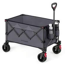 SONGMICS Carro de Mano Plegable, Carro de Jardín, 150 L, con 4 Ruedas Extraíbles, Carga de 150 kg, para Exterior, Jardín, Gris Pizarra - Gris - Ver 1