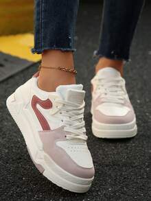 2025春季新款女款黑白学生运动鞋时尚百搭透气运动鞋休闲鞋ins风 - 淺粉色 - 查看 5