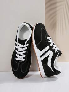 Giày thể thao đế ngoài mềm thời trang cho nữ, giày thể thao đế dày thường ngày, buộc dây, đa năng, chống trượt, mùa xuân và thu - màu đen - Xem 7