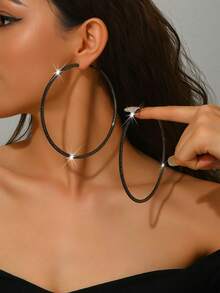 Fashion Rhinestone Black Large Circle Earrings - Hoop Earrings - View 4