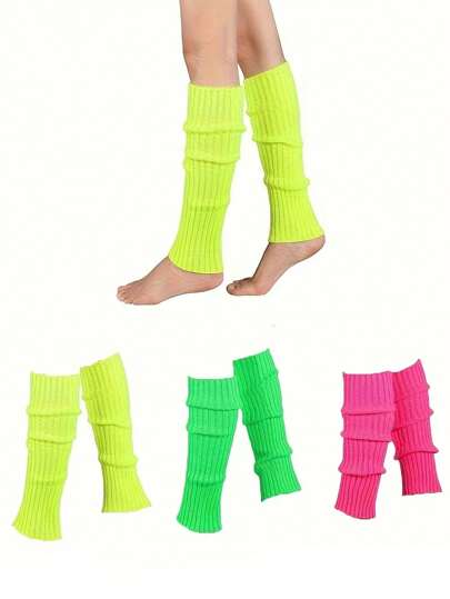 3 Pairs Of American Neon And Ribbed Warm Leg Gloves For Women - 80s Retro Style Knee-Length Elastic Cuffs, Hand-Washable, Suitable For Parties, Sports, Winter Exercise, Comfortable To Wear, Y2k