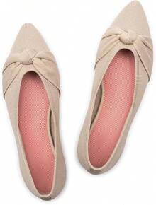Womens Flat Shoes Classic Pointed Toe Flats Knitted Dress Shoes Soft Comfortable Dressy Flats Women - 裸體 - 查看 2