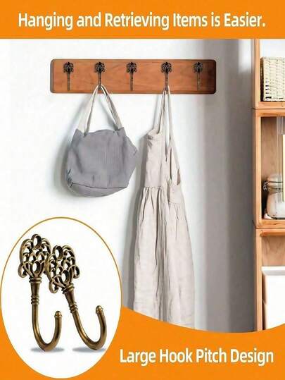 5个锌合金墙门挂钩，复古工业风重型衣帽架，防锈金属挂钩，适用于浴室和厨房，节省空间的简约设计，可收纳外套、包包、毛巾、帽子、钥匙、围巾和日常配饰，壁挂式设计，适用于玄关、卧室和洗衣房。