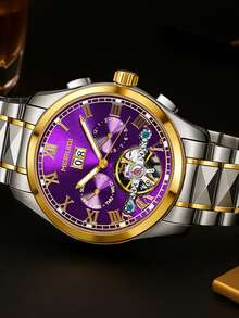 男士多色钢表带时尚商务日历镂空陀飞轮全自动机械腕表 - 均碼 - 查看 4
