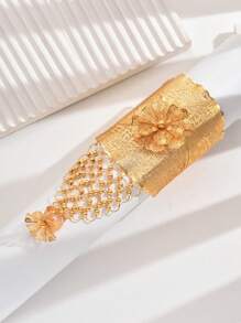 1pc Elegant Wedding Style Hollow Out Flower Design Adjustable Wide Cuff Bracelet, Fashion Jewelry For Party And Festival ﻿