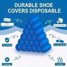 100pcs Thicker Waterproof Anti-Slip Anti-Dust Shoe Covers - Suitable For Hospital, Hotel, Construction, Travel, Home Use - Disposable Plastic Shoe Covers (100pcs/Pack) In Bright Blue, Full Coverage Design With Anti-Slip Pad