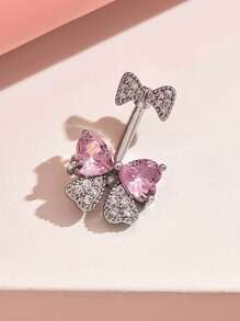 1 pieza Anillo de ombligo de joyería para perforación con lazo en color plata, dorado y rosa, de acero inoxidable con colgante flotante en forma de lazo, joyería corporal sexy para verano y playa, accesorio de joyas de ombligo