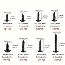 340 件自攻螺丝套装 - M3/M4/M3.5/M4.8 尺寸，盘头驱动，黑色碳钢，适用于木制家具 - 黑色 - 查看 4