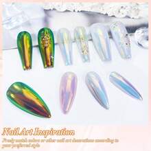 Unicorn Chrome Nail Powder, Aurora Unichrome Mermaid Aurora Nail Powder Pigment Pearlescent Nail Art Glitter Decoration For Home DIY Nail Salon Manicure - Butterfly Elves,7118443 - 軍綠色 - 查看 5