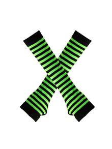 一套过膝袜+袖套，适合春秋季穿着，露指条纹套装，适合欧美圣诞约会派对、狂欢节派对、趣味角色扮演搭配、JK装扮、奇装异服，过膝袜舒适保暖 - 彩色 - 查看 4