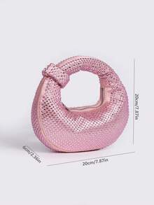 优雅女士闪亮新月形手拿包，镶钻派对包，算盘包，慵懒奢华水晶手提包，亮片包，小型宴会包，送给女士的趣味礼物，生日礼物 - 粉色 - 查看 3