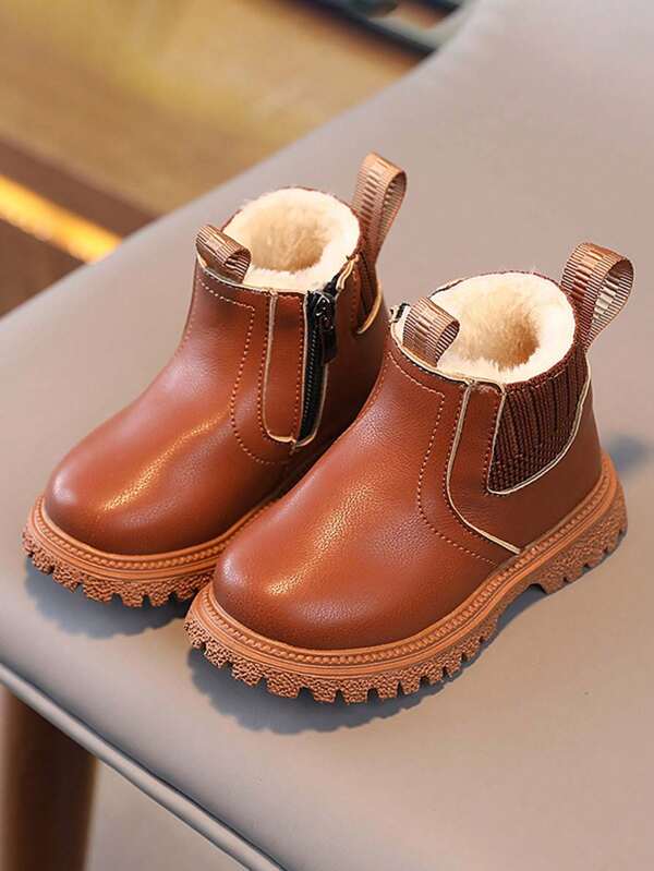 1 Pair Children Thermal Lined Boots, New Autumn/Winter Fashionable Anti-Slip Soft Sole Short Boots For Little Girls And Boys