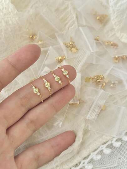 1 pieza Anillo ajustable de plata 925 bañada en oro de 14 K con circonia verde oliva para mujeres, anillo de diseño nicho hipoalergénico