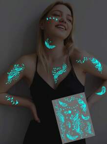 1 Arkusz Duży Rozmiar Niebieski Świecący I Biały Tusz Świecący W Ciemności Oryginalność Body Art Tymczasowe Naklejki Tatuażowe, Brokat Latający Ptak Gwiaździste Niebo Pióra Wzór, Wodoodporny Fałszywy Tatuaż, Trwałość 2-5 Dni, Zakrywający Blizny, Może Być Używany Na Ramionach Nadgarstkach Nogach Talii Szyi Dłoni Klatce Piersiowej Udach Palcach, Prezent Niespodzianka Na Imprezę Urodzinową