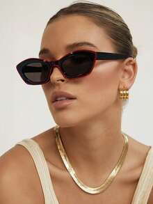 1 件女士亚克力休闲不对称猫眼拼色时尚百搭眼镜，适合旅行配件和毕业礼物猫眼形墨镜 - 彩色 - 查看 6