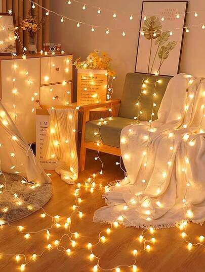 1pc 1.5-6m Frosted Ball LED String Lights | Warm White & Colorful Indoor Decor, Suitable For Birthday, Wedding, Home Party And Holidays, Bedroom Wall Decor, Christmas Tree Decoration