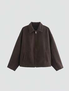 Women's Fashionable Simple And Versatile Commuting Zipper Woolen Coat Tops