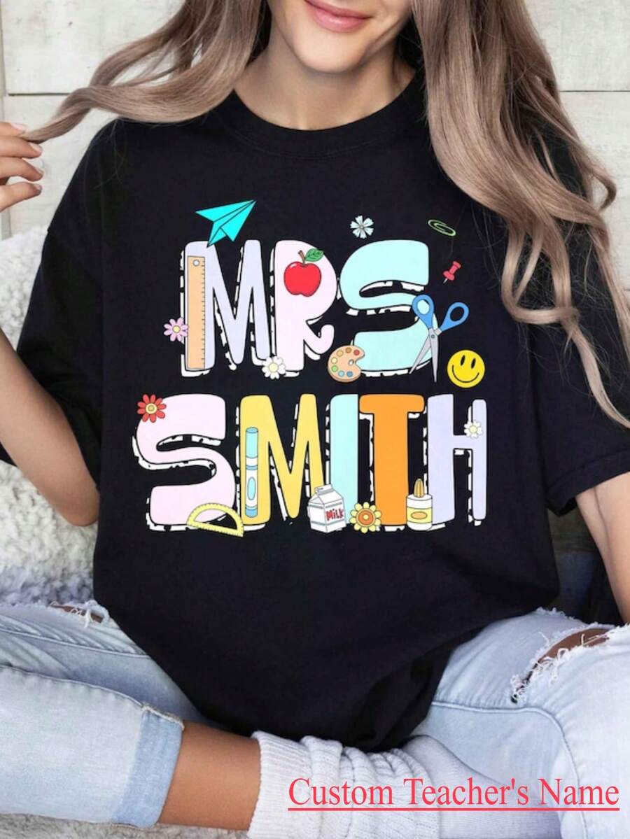 1pc Custom Teacher Shirt, Teacher Name Shirt, Teacher Appreciation Gift, Back To School Shirt, Gift For Teacher, School Shirt, New Teacher Gifts, 100% Cotton, S-2XL