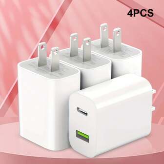 1/2/3/4 Packs For USB C Wall Charger Block , Dual Port Power Delivery Fast Type C Charging Block Plug Adapter Suitable For Multiple People Charging, Multiple Devices Charging, Home Charging Needs, And Office Desks Phone Charger Multi-Port