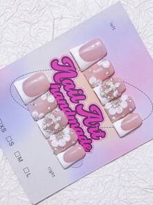 10 件鸭嘴风格手工指甲贴，Y2K Baddie 设计，裸色、粉色、白色，带法式指甲贴、雕刻、渐变色、珍珠、星星元素，适合女士和女孩、派对、日常佩戴，包含工具包，是送给她的绝佳礼物，按压式指甲美甲用品 - Follow Your Heart - 查看 2