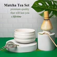 Matcha Tea Set Bamboo Ceramic Matcha Tool With Whisk/Spoon/Sieve/ Holder/Bowl - White - View 2