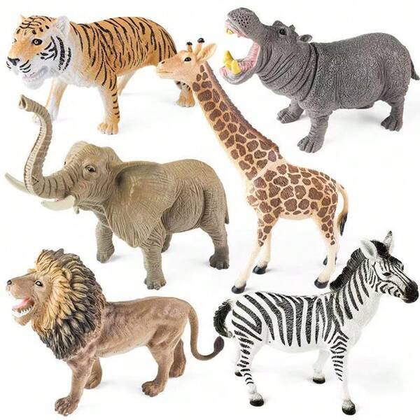 1 pieza Modelo de juguete de animal salvaje realista/Tigre/León/Jirafa/Cebra/Elefante, Figura de plástico, Juguete grande de animal salvaje, Regalo educativo de modelo de aprendizaje