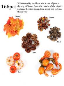 50/166Pcs-Artificial Pumpkins Fake Pumpkins, Autumn Harvest Faux Pumpkin Set For Home Decor, Fall Pumpkins Decor Set, Mini Artificial Gourd Maple Leaves Acorns Decorations For Home, Wedding, Fall Centerpieces Decor, Halloween, Thanksgiving, Harvest Farmhouse Table Tiered Tray Set, Seasonal Holiday Decoration Best Supplies Fall Decor Autumn Decor Halloween Decor Room Decor Christmas Decorations Home Christmas Gifts Christmas Decor - Multicolor - View 9