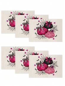 4pcs/6pcs/60pcs Halloween Placemats, Pink Pumpkin, Spider Web, Skull, Bat & Letter Linen Placemats, Dirt-Resistant For Home, Restaurant, Dining Decoration - Multicolor - View 22