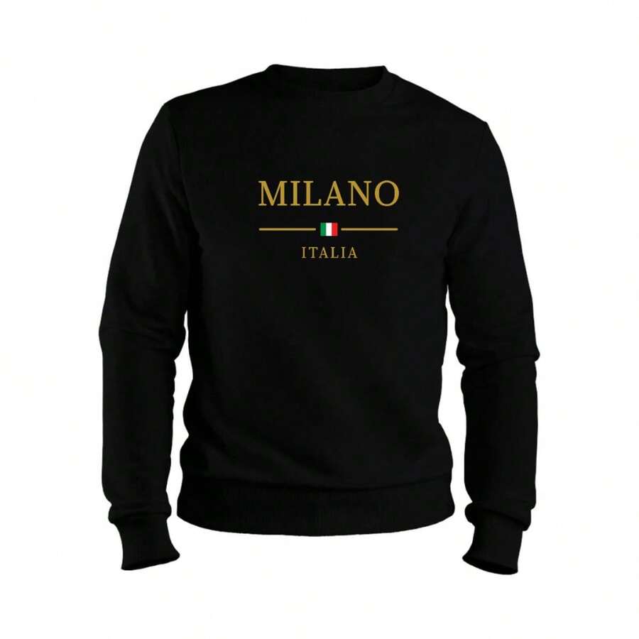Milano Italia Casual Flannel Crew Neck Sweatshirt Men's Sweatshirt - màu đen - Xem 1